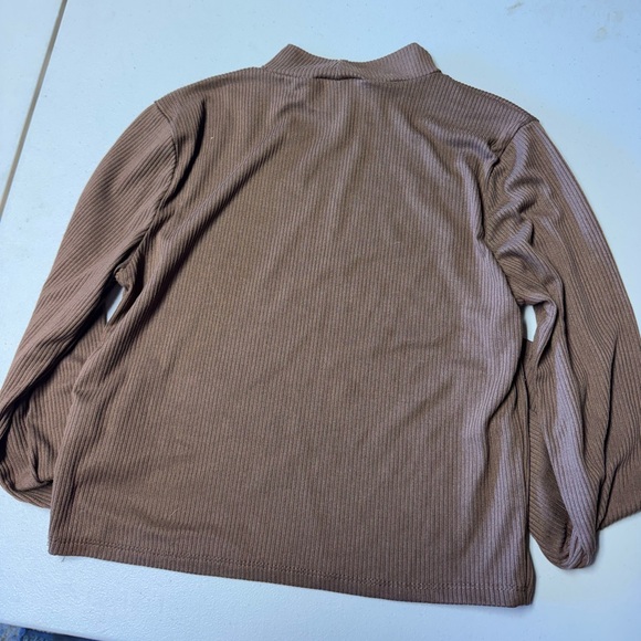 Ribbed Mock Neck Long Sleeve Top — Brown - Picture 2 of 4